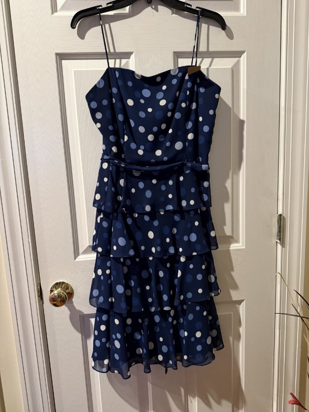 SL Fashions Size 14 Polka Dot Tiered Ruffle Spaghetti Strap Dress